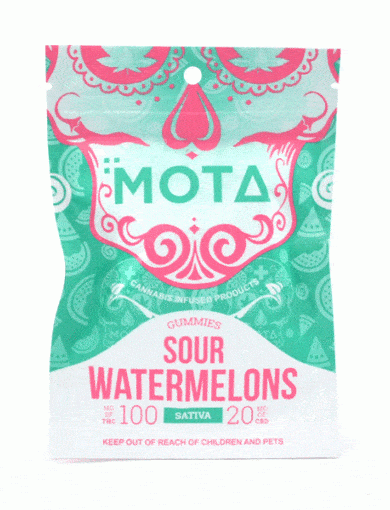 120mg Sativa Sour Watermelon Gummies – 100mg THC / 20mg CBD (Mota)