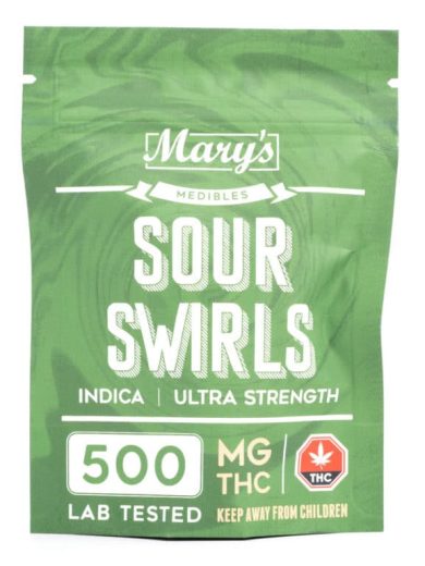 Ultra Strength Indica Sour Swirls 500mg THC (Mary’s Edibles)